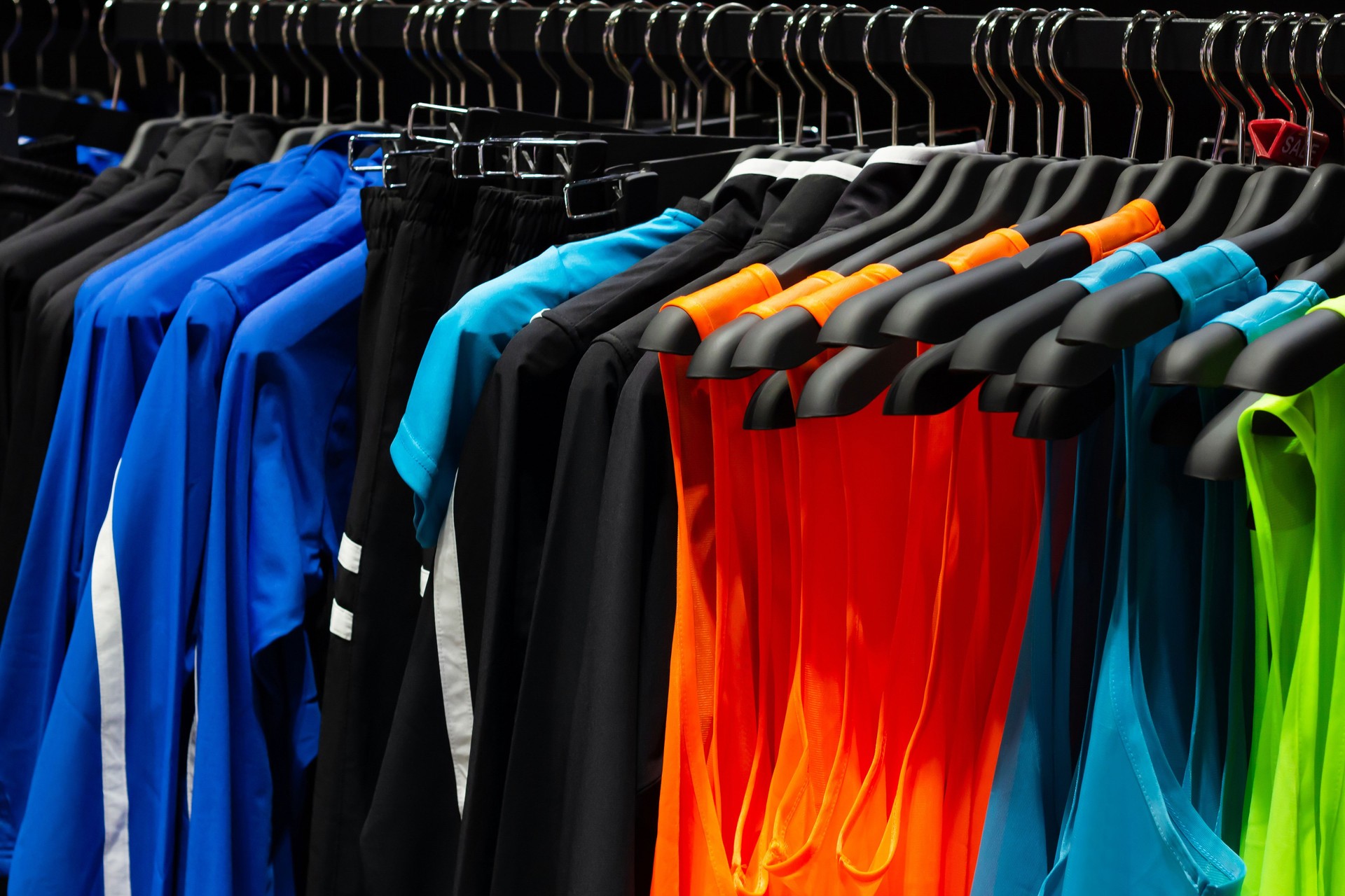 Multicolored sport sleeveless t-shirts and shirts.