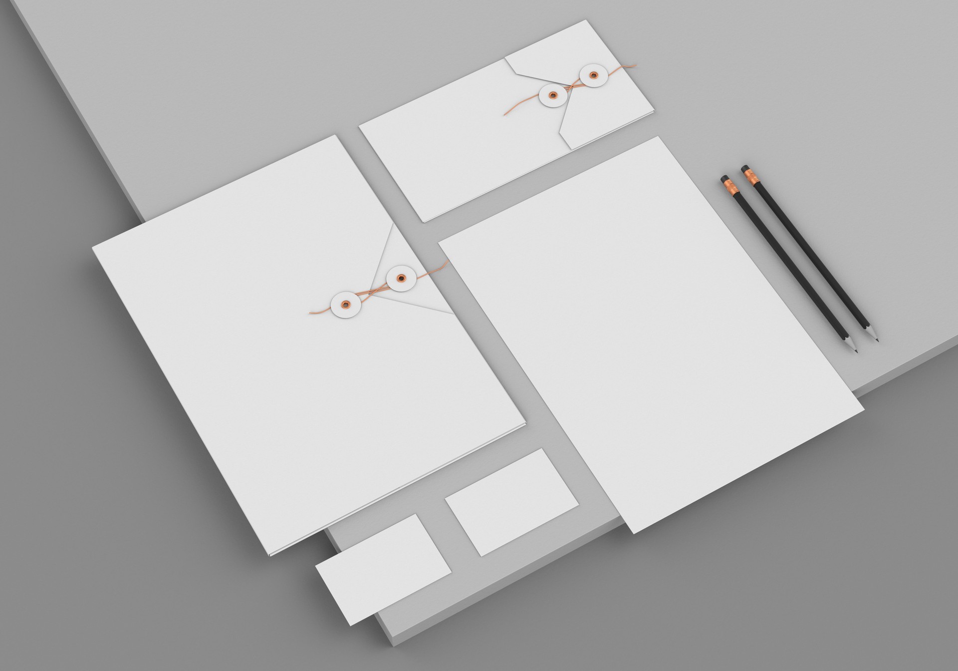 Base stationery mockup template for branding identity on gray background for graphic designers presentations and portfolios. 3D rendering.